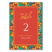 熱帯オレンジと黄色のフローラ結婚ズ テーブルナンバー (裏面)