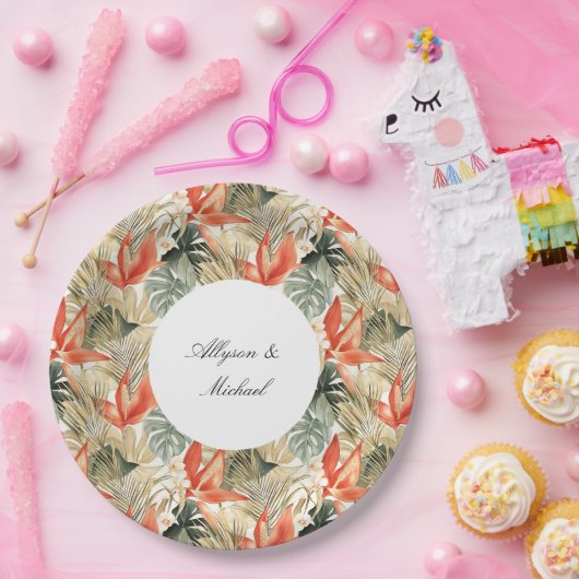 熱帯オレンジアンスリウム結婚フローラ ペーパープレート (パーティー)