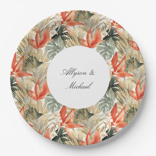 熱帯オレンジアンスリウム結婚フローラ ペーパープレート (正面)