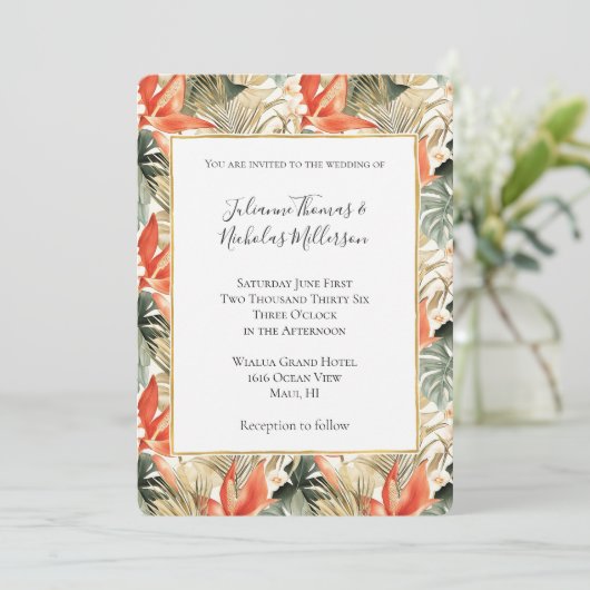 熱帯オレンジアンスリウム結婚フローラ 招待状 (スタンド正面)