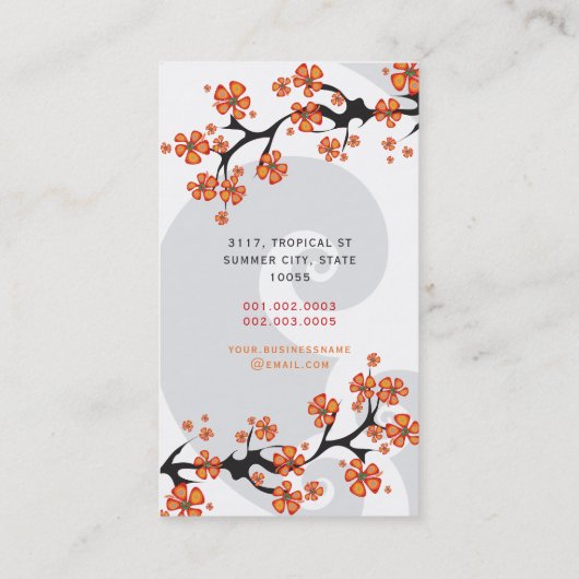 熱帯オレンジハイビスカスフラワー融合グレーの渦巻き 名刺 (裏面)
