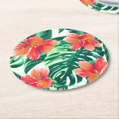 熱帯オレンジハイビスカス ラウンドペーパーコースター (アングル)
