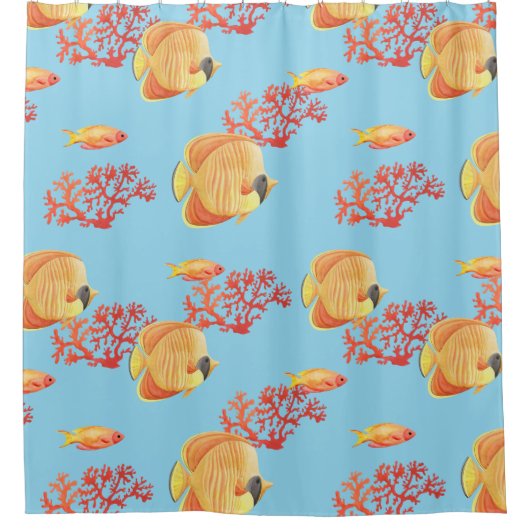 熱帯オレンジフィッシュ&サンゴ シャワーカーテン (正面)