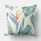 熱帯オレンジ色の花の植物学と緑 クッション (正面)