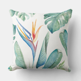 熱帯オレンジ色の花の植物学と緑 クッション