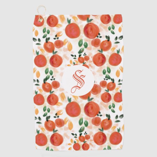 熱帯オレンジ葉とのモノグラムの模様 ゴルフタオル (正面)