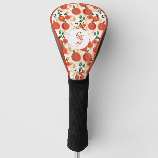 熱帯オレンジ葉とのモノグラムの模様 ゴルフヘッドカバー (正面)