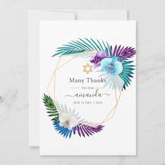 熱帯オーキッド金ゴールドフレームユダヤ写真 サンキューカード (正面)