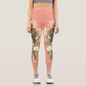 熱帯オーキッ葉プハワイアンフローラ桃 カプリレギンス (正面)