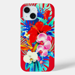 熱帯オーキッ葉プハワイアンフローラ赤 iPhone 15ケース