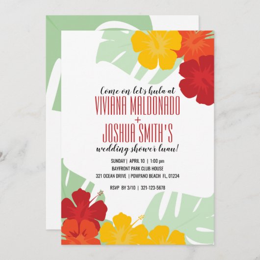 熱帯カップルウェディングシャワールアウ（ハワイ式宴会）招待2 招待状 (正面/裏面)