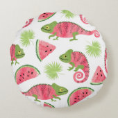 熱帯カメレオン、スイカ：かわいいパターン ラウンドクッション (裏面)