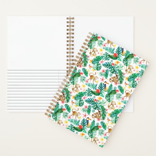 熱帯カラフルのジャングル動物のパターン ノートブック (内側)