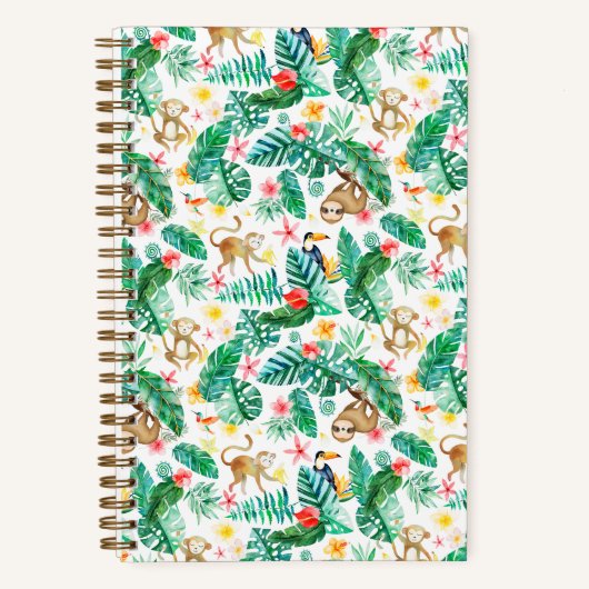 熱帯カラフルのジャングル動物のパターン ノートブック (正面)