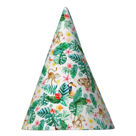 熱帯カラフルのジャングル動物のパターン パーティーハット (右)