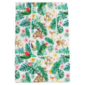 熱帯カラフルのジャングル動物のパターン ミディアムペーパーバッグ (裏面)