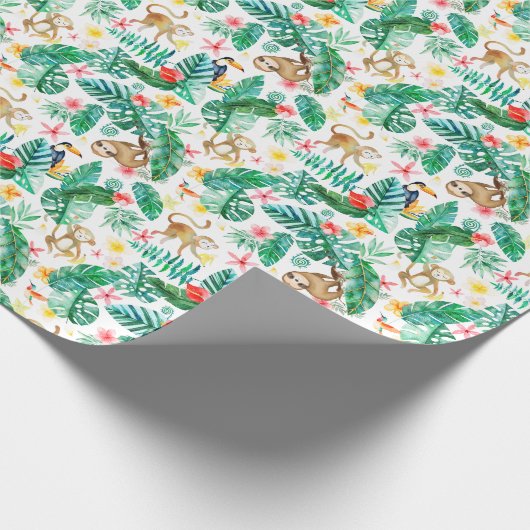 熱帯カラフルのジャングル動物のパターン ラッピングペーパー (角)