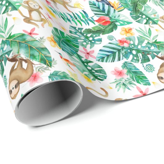 熱帯カラフルのジャングル動物のパターン ラッピングペーパー (ロールコーナー)