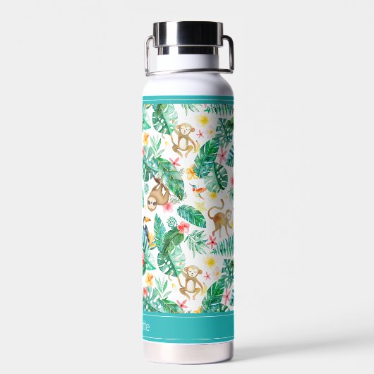 熱帯カラフルのジャングル生パーソナライズされた物 ウォーターボトル (背面)