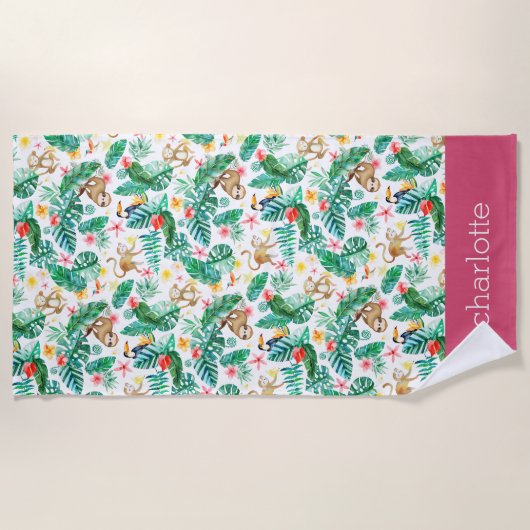 熱帯カラフルのジャングル生パーソナライズされた物 ビーチタオル (正面)