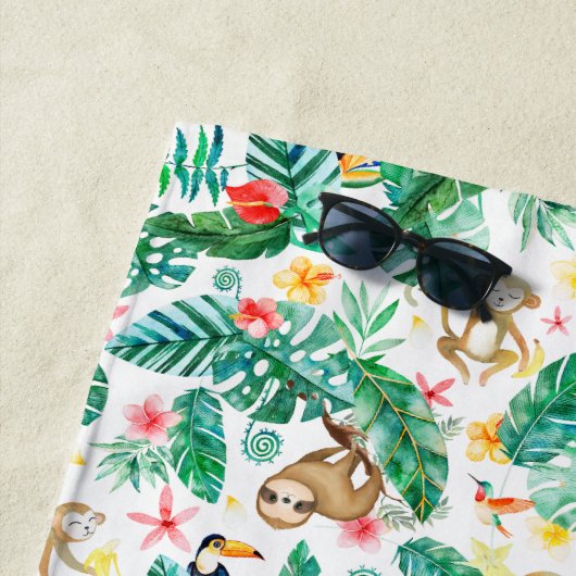 熱帯カラフルのジャングル生パーソナライズされた物 ビーチタオル (インサイチュ)