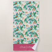 熱帯カラフルのジャングル生パーソナライズされた物 ビーチタオル (正面)