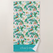 熱帯カラフルのジャングル生パーソナライズされた物 ビーチタオル (正面)