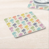 熱帯カラフルのヤシの木のパターン スクエアペーパーコースター (アングル)