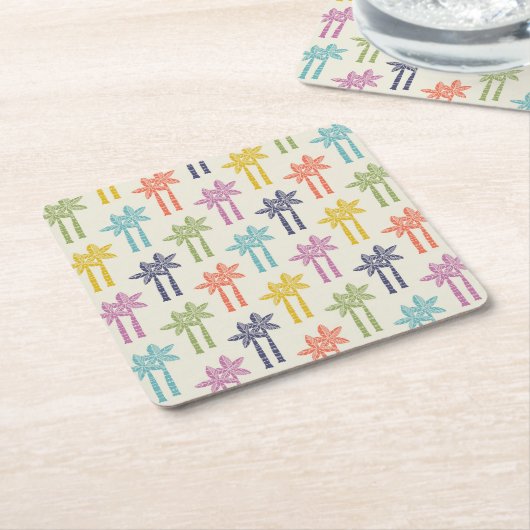 熱帯カラフルのヤシの木のパターン スクエアペーパーコースター (アングル)
