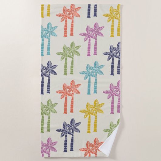 熱帯カラフルのヤシの木のパターン ビーチタオル (正面)