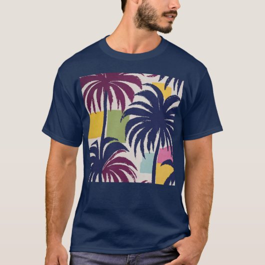 熱帯カラフルのヤシの木のパターン Tシャツ (正面)