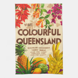 熱帯カラフルの果実と花 キッチンタオル