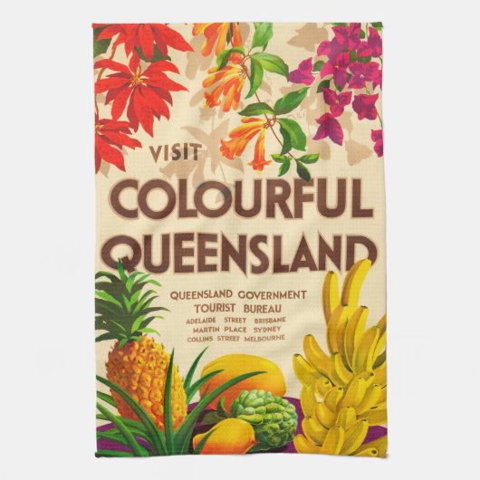 熱帯カラフルの果実と花 キッチンタオル (縦)