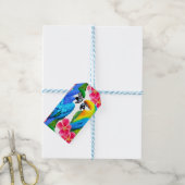 熱帯カラフルの花が咲くオウム ギフトタグ (より糸付き)