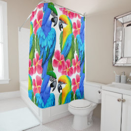 熱帯カラフルの花が咲くオウム シャワーカーテン