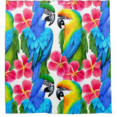 熱帯カラフルの花が咲くオウム シャワーカーテン (正面)