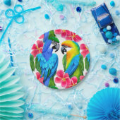 熱帯カラフルの花が咲くオウム ペーパープレート (パーティー)