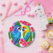 熱帯カラフルの花が咲くオウム ペーパープレート (パーティー)