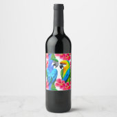 熱帯カラフルの花が咲くオウム ワインラベル (正面)