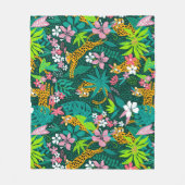 熱帯カラフルの花と動物のパターン フリースブランケット (正面)