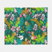 熱帯カラフルの花と動物のパターン フリースブランケット (正面(横))