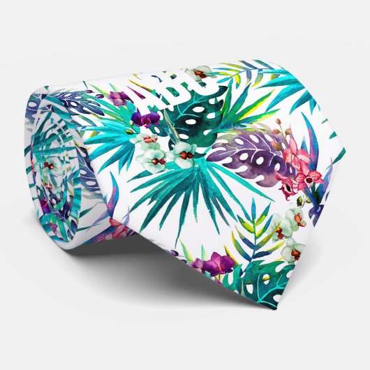 熱帯カラフルの花と葉 ネクタイ (ロール)