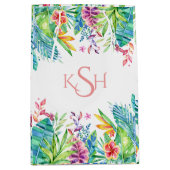 熱帯カラフルの花と葉 ミディアムペーパーバッグ (正面)