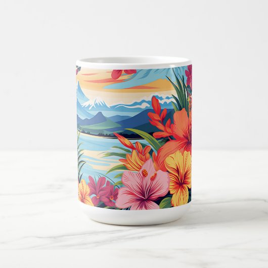 熱帯カラフルの花と風景 コーヒーマグカップ (中央)