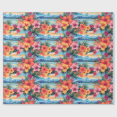 熱帯カラフルの花と風景 ラッピングペーパー (フラット)