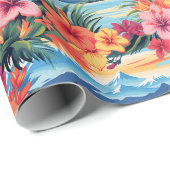 熱帯カラフルの花と風景 ラッピングペーパー (ロールコーナー)