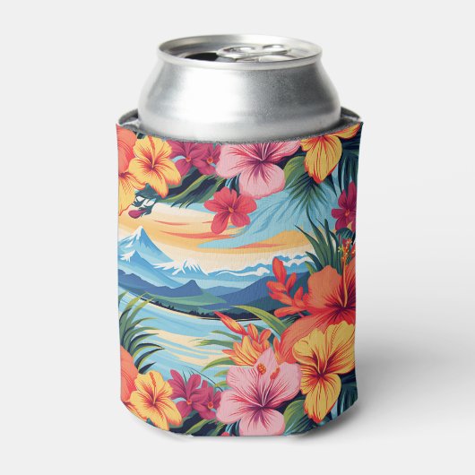 熱帯カラフルの花と風景 缶クーラー (缶正面)