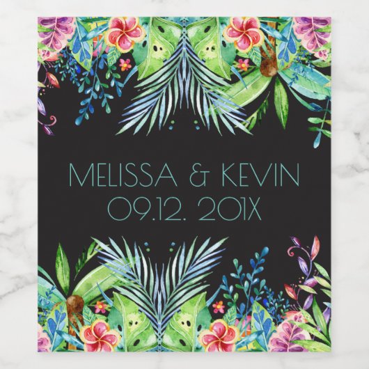 熱帯カラフルの花私たちの結婚記念日 ワインラベル (シングルラベル)