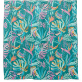 熱帯カラフルの花葉柄 シャワーカーテン (正面)