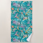 熱帯カラフルの花葉柄 ビーチタオル (正面)